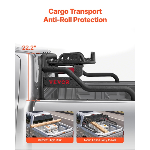 VEVOR Truck Bed Roll Bar, Universal Adjustable Sport Bar Chase Rack, with Luggage Rack for Full-Size Pickup, Carbon Steel Construction with LED Brake