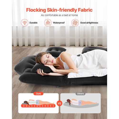 VEVOR Car Air Mattress, Inflatable Back Seat Mattress, Flocking Travel Beds, Durable Sleeping Pad with Air Pump, 2 Pillows, Nozzle, Carry Bag, Fits