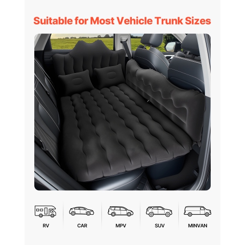 VEVOR Car Air Mattress, Inflatable Back Seat Mattress, Flocking Travel Beds, Durable Sleeping Pad with Air Pump, 2 Pillows, Nozzle, Carry Bag, Fits