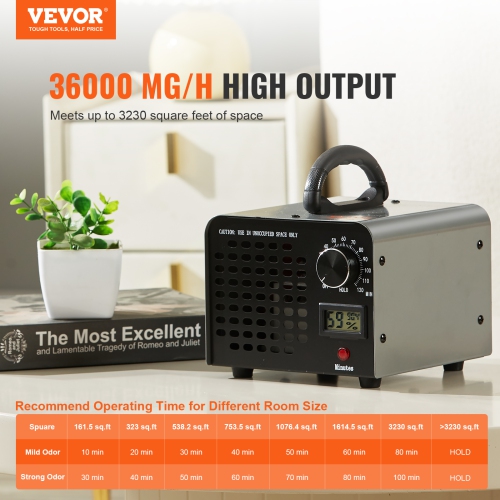 VEVOR 36000mg/h Ozone Generator, Ozone Machine Odor Remover, High Capacity Commercial/Industrial Ozone Generator Machine, Home Air Ionizers