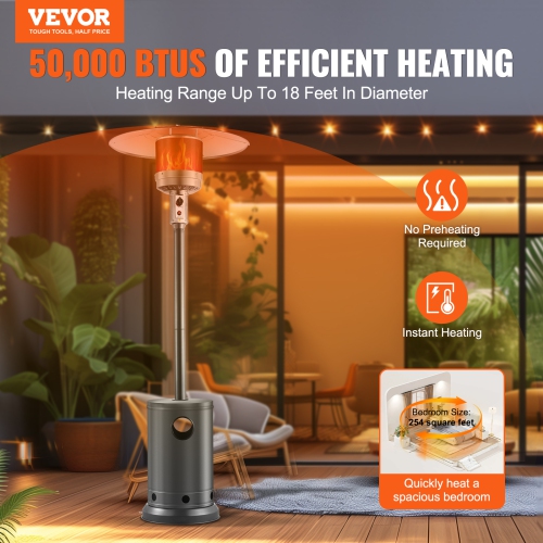 VEVOR 50000BTU Patio Heater, Propane Heater Tall Hammered With Round Table Design, Metal Burner and Wheels, Outdoor Patio Flame Heater for Patio,