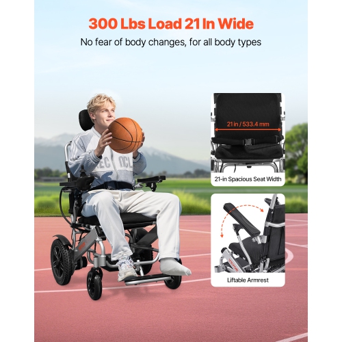 Fauteuil roulant électrique VEVOR pour adultes, capacité 300 lb avec dossier réglable, fauteuil roulant motorisé pliable et léger, portée de