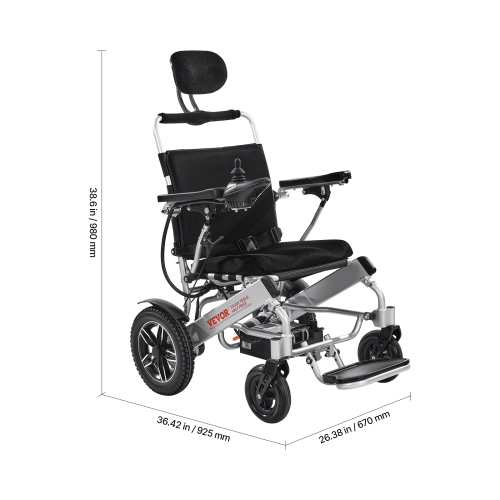 Fauteuil roulant électrique VEVOR pour adultes, capacité 300 lb avec dossier réglable, fauteuil roulant motorisé pliable et léger, portée de