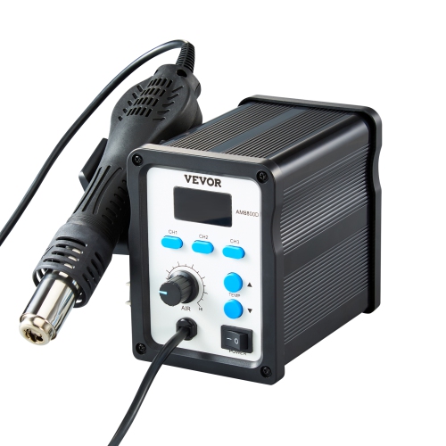 VEVOR 700W Hot Air Rework Station, Digital SMD Rework Station, 212℉-932℉ Hot Air Gun with 20-Level Adjustable Airflow, 3 Pre-Set Channels&3 Hot Air