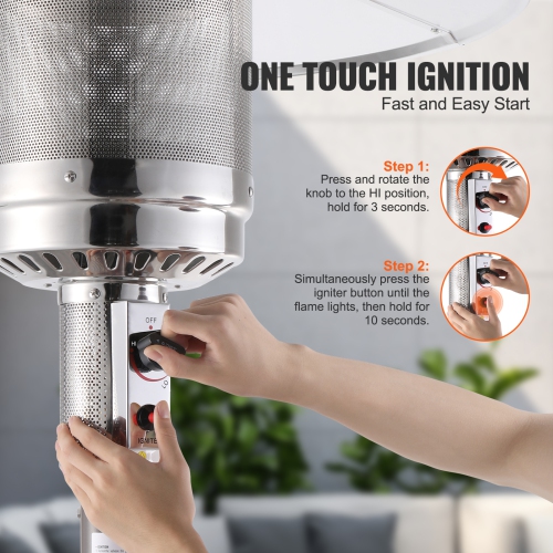 Radiateur de patio VEVOR 50000&nbsp;BTU pour l'extérieur, radiateur au propane haut martelé avec table ronde, brûleur et roulettes en métal,