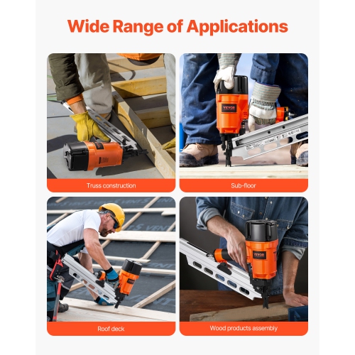 VEVOR 80-120PSI Framing Nailer, 2" to 3-1/2" 21 Degree Full Round Head Pneumatic Framing Nailer with Dual Trigger Modes & Tool-Less Depth Adjustment,