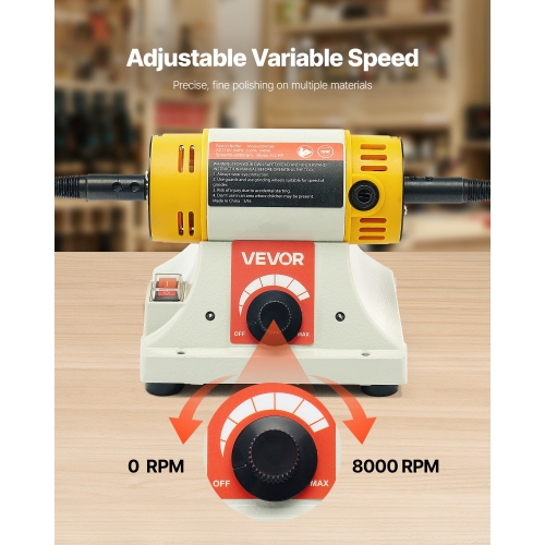 VEVOR 1/2HP Bench Buffer Polisher, Polishing Buffing Machine, 0 to 8000RPM Benchtop Polisher Grinder with 4" Cloth Wheel, 3" Grinding Wheel & 3"