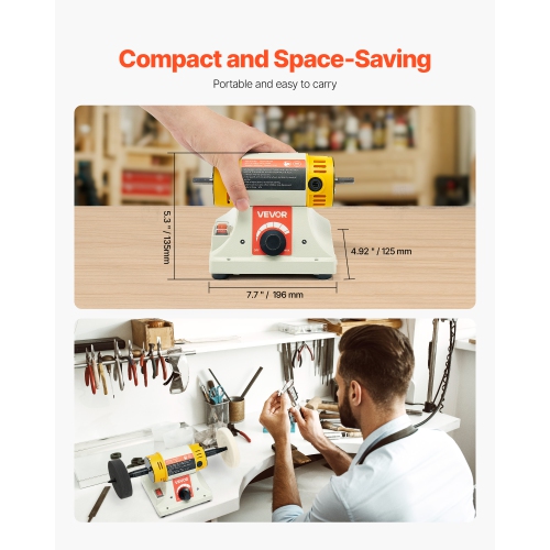 VEVOR 1/2HP Bench Buffer Polisher, Polishing Buffing Machine, 0 to 8000RPM Benchtop Polisher Grinder with 4" Cloth Wheel, 3" Grinding Wheel & 3"