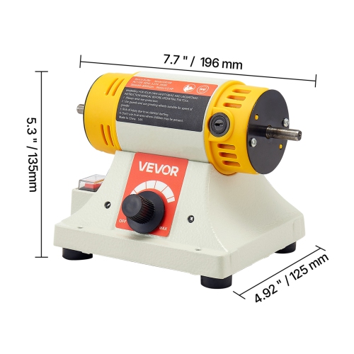 VEVOR 1/2HP Bench Buffer Polisher, Polishing Buffing Machine, 0 to 8000RPM Benchtop Polisher Grinder with 4" Cloth Wheel, 3" Grinding Wheel & 3"
