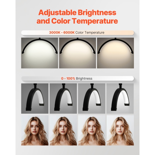 Lampe demi-lune VEVOR pour Esthéticien, lampe de plancher et de bureau 2 en 1 LED pour rallonges de cils, lampe de cils arquée avec support de