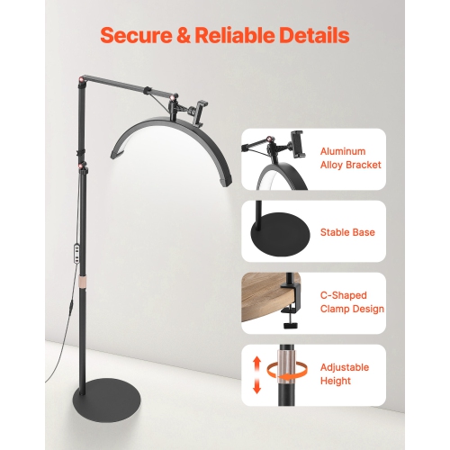 Lampe demi-lune VEVOR pour Esthéticien, lampe de plancher et de bureau 2 en 1 LED pour rallonges de cils, lampe de cils arquée avec support de