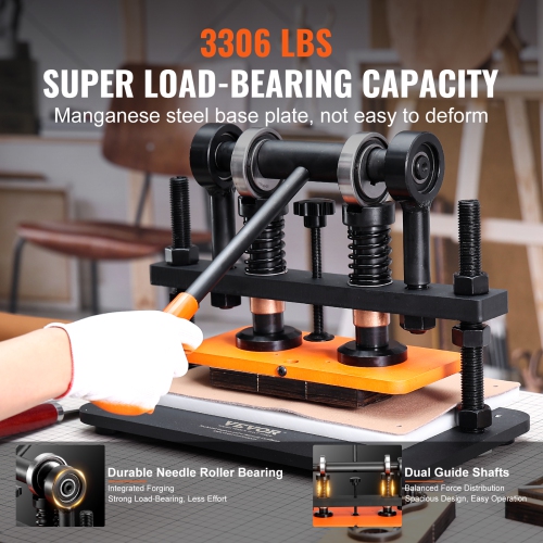 VEVOR 10.2 x 4.7 in Leather Cutting Machine, Embossing Plate Manual Die Cutter, 0.47 in Pressure Stroke Leather Embossing Machine, Dual Guide Shafts