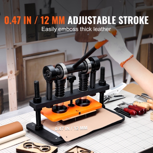 VEVOR 10.2 x 4.7 in Leather Cutting Machine, Embossing Plate Manual Die Cutter, 0.47 in Pressure Stroke Leather Embossing Machine, Dual Guide Shafts