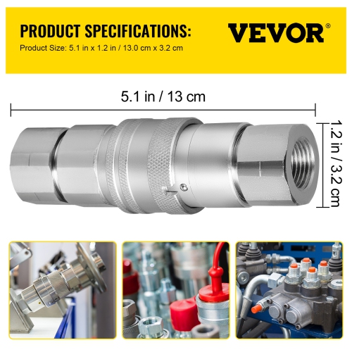 VEVOR 1/2 Body Hydraulic Coupler with 1/2" NPT Thread 27.6 MPa Hydraulic Quick Connect 4 Pairs Hydraulic Coupling Quick Connect 45.5 L/min Hydraulic