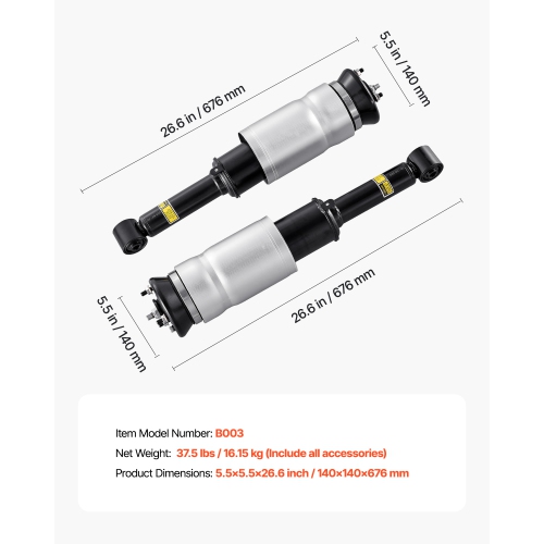 VEVOR 2 PCS Front Air Suspension Struts Shock Absorbers, Compatible With Land Rover LR3 2005-2009, LR4 2010-2014, Range Rover Sport 2005-2013,