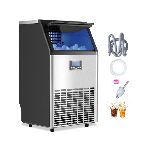 VEVOR 100lbs/24H Commercial Ice Maker Machine, with 33lbs Storage Capacity, 45 Ice Cubes in 15 Minutes, LED Digital Display Freestanding