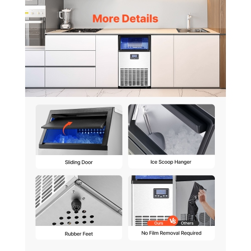 VEVOR 100lbs/24H Commercial Ice Maker Machine, with 33lbs Storage Capacity, 45 Ice Cubes in 15 Minutes, LED Digital Display Freestanding