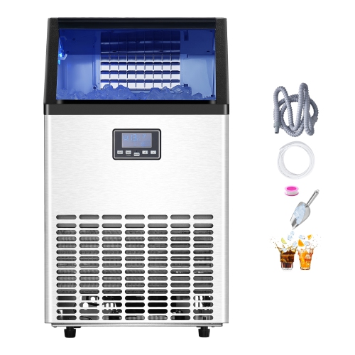 VEVOR 100lbs/24H Commercial Ice Maker Machine, with 33lbs Storage Capacity, 45 Ice Cubes in 15 Minutes, LED Digital Display Freestanding