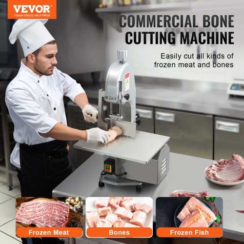 VEVOR 1800W Commercial Electric Meat Bandsaw, Stainless Steel, Workbeach 15" x 19.1", 7.09 Inch Max Cutting Thickness, Frozen Meat Cutter with 5