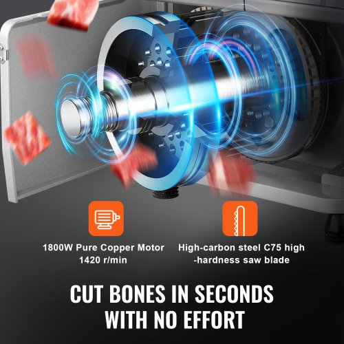 VEVOR 1800W Commercial Electric Meat Bandsaw, Stainless Steel, Workbeach 15" x 19.1", 7.09 Inch Max Cutting Thickness, Frozen Meat Cutter with 5