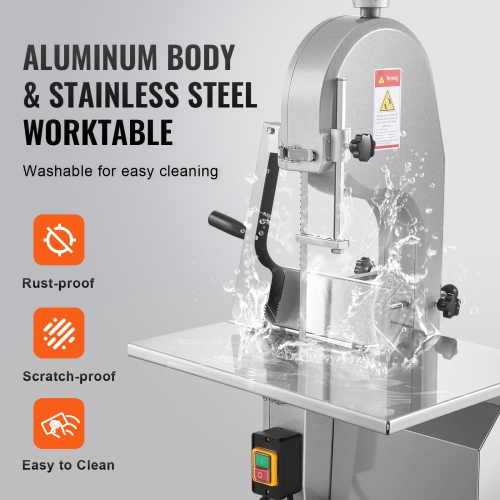 VEVOR 1800W Commercial Electric Meat Bandsaw, Stainless Steel, Workbeach 15" x 19.1", 7.09 Inch Max Cutting Thickness, Frozen Meat Cutter with 5