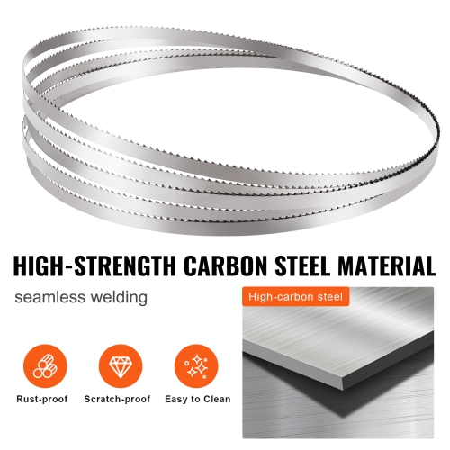 VEVOR 51.2x0.63x0.02 in Band Saw Blade, 5 PCS/Pack Meat Bandsaw Blades for Replacement, Carbon Steel Blade, Blade Wrapped by Rust-Proof Paper, Fit