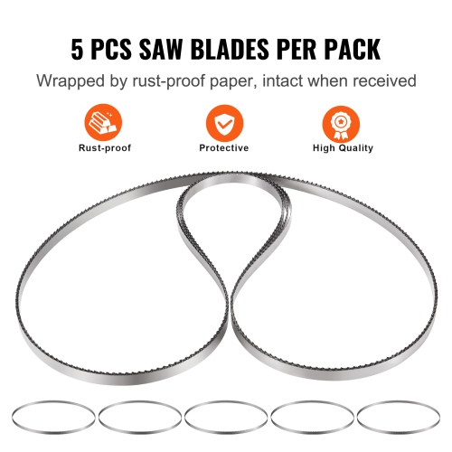 VEVOR 82.3x0.63x0.02 in Band Saw Blade, 5 PCS/Pack Meat Bandsaw Blades for Replacement, Carbon Steel Blade, Blade Wrapped by Rust-Proof Paper, Fit