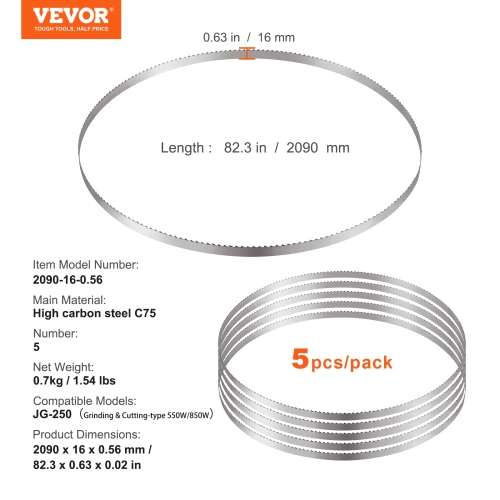 VEVOR 82.3x0.63x0.02 in Band Saw Blade, 5 PCS/Pack Meat Bandsaw Blades for Replacement, Carbon Steel Blade, Blade Wrapped by Rust-Proof Paper, Fit