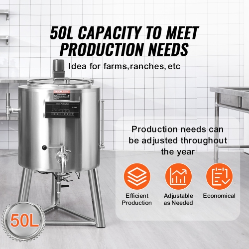 VEVOR 50L Milk Pasteurizer , Commercial Milk Pasteurization Machine, Food Grade 304 Stainless Steel, Professional Pasteurization with Time and
