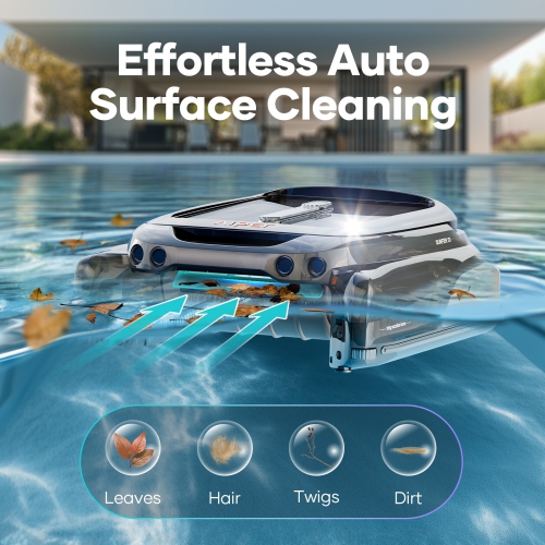 Aiper Surfer S1 Solar Powered Automatic Robotic Pool Skimmer Cleaner, Lasts 12 Hours, App Control, Ultrasonic Detection
