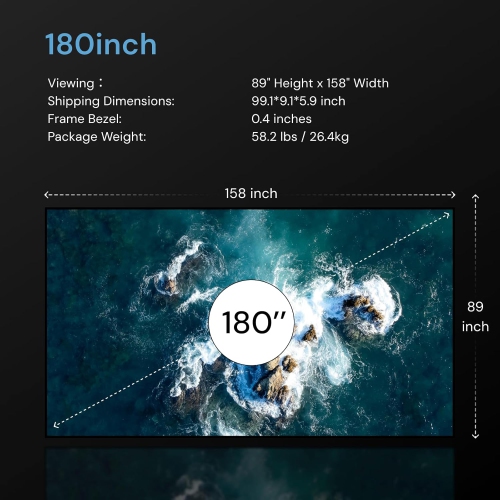 Valerion 200-inch Fixed Frame Projector Screen, 1.3dB Gain, 80% Picture Quality Enhancement, 4K/8K Ultra HD, 3D Compatible, Works with Long Throw,