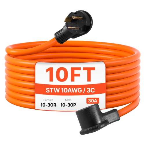 VEVOR 10 ft Dryer Extension Cord, 3-Prong NEMA 10-30P to 10-30R Dryer Cord, 125V/250V STW 10AWG/3C, 30A, Pure Copper Wire Cable with Black Non-woven