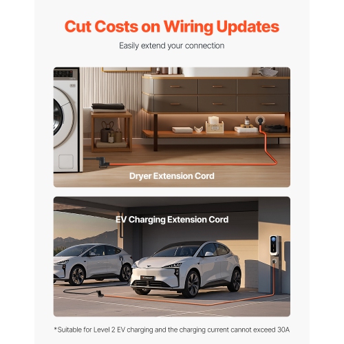 VEVOR 25 ft Dryer Extension Cord, 4-Prong NEMA 14-30P to 14-30R Dryer Cord, 125V/250V, STW 10AWG/4C, 30A, Pure Copper Wire Cable with Black Non-woven