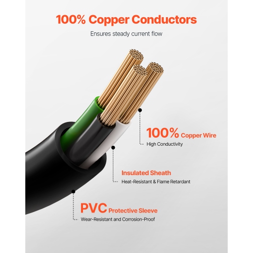 VEVOR 10 ft Dryer Power Cord, 3-Prong NEMA 10-30P Appliance Dryer Cord with Eyelet Connectors, 125V/250V, SDRT 10AWG/3C, 30A, Pure Copper Wire Cable