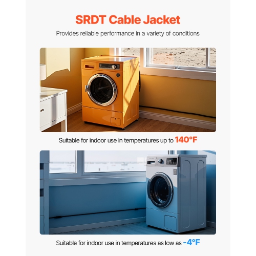 VEVOR 10 ft Dryer Power Cord, 3-Prong NEMA 10-30P Appliance Dryer Cord with Eyelet Connectors, 125V/250V, SDRT 10AWG/3C, 30A, Pure Copper Wire Cable