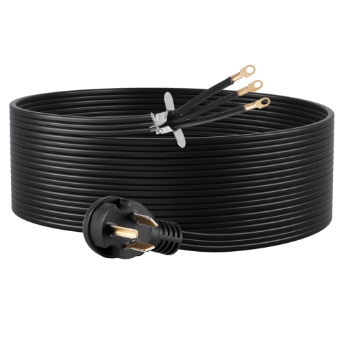 VEVOR 10 ft Dryer Power Cord, 3-Prong NEMA 10-30P Appliance Dryer Cord with Eyelet Connectors, 125V/250V, SDRT 10AWG/3C, 30A, Pure Copper Wire Cable