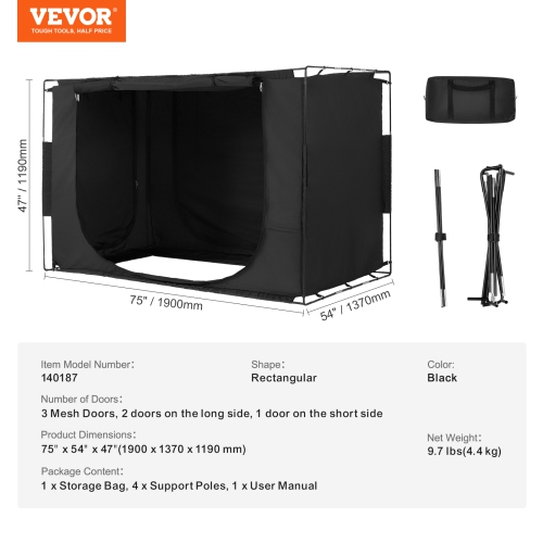 VEVOR 3 Doors Bed Tent, Pongee Fabric,Breathable Dream Tent with 0.37 in Fiber Poles on Bed Privacy, Full Size 70% Blackout Sleeping Bed Canopy, Fit