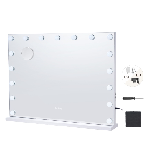 VEVOR 31.5x23.6in Hollywood Vanity Mirror With Lights,Dimmable Bulbs &3 Color Lighting Modes, Makeup Mirror w/ Detachable 5X Magnification,USB