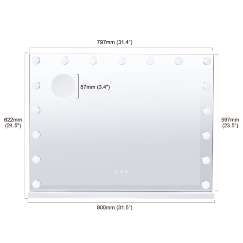 VEVOR 31.5x23.6in Hollywood Vanity Mirror With Lights,Dimmable Bulbs &3 Color Lighting Modes, Makeup Mirror w/ Detachable 5X Magnification,USB