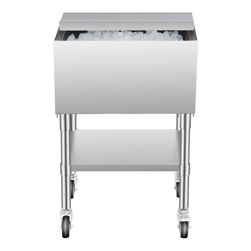 VEVOR 61.6L Commercial Ice Bin, Rolling Ice Chest, 24 x 19.1 x 36.8 in Stainless Steel, with Sliding Lid, Bottom Storage Tray, Adjustable Bullet