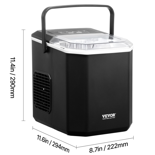 VEVOR 26lbs in 24Hrs Countertop Ice Maker, 9 Cubes Ready in 6 Mins, Self-Cleaning, with Ice Scoop and Basket, Ice Machine with 2 Sizes Bullet Ice for