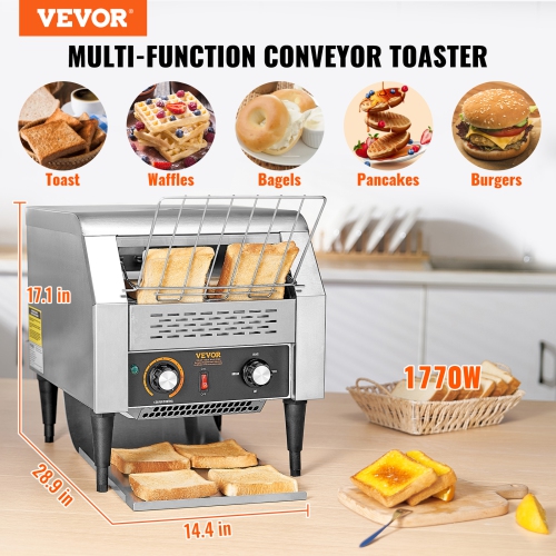 VEVOR Commercial Conveyor Toaster, 300 Slices/Hour Conveyor Belt Toaster, Heavy Duty Stainless Steel Commercial Toaster Oven, Electric Restaurant