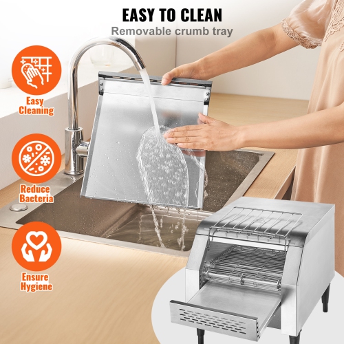 VEVOR Commercial Conveyor Toaster, 300 Slices/Hour Conveyor Belt Toaster, Heavy Duty Stainless Steel Commercial Toaster Oven, Electric Restaurant