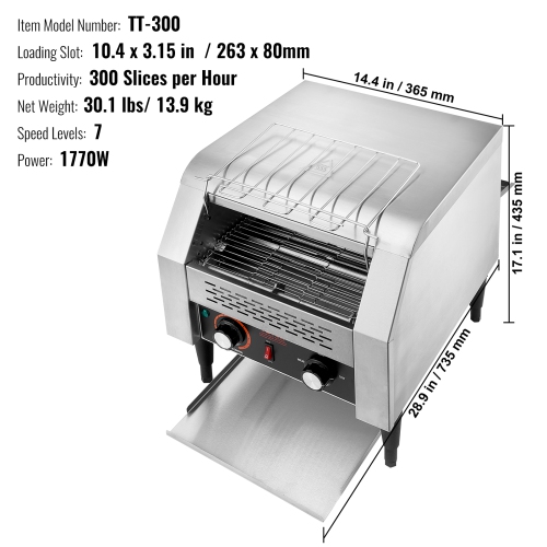 VEVOR Commercial Conveyor Toaster, 300 Slices/Hour Conveyor Belt Toaster, Heavy Duty Stainless Steel Commercial Toaster Oven, Electric Restaurant