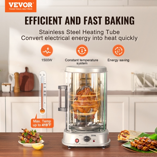 VEVOR Shawarma Grill Machine, Vertical Chicken Shawarma Cooker Machine Countertop, Electric Stainless Steel Broiler Gyro Rotisserie Oven Doner Kebab