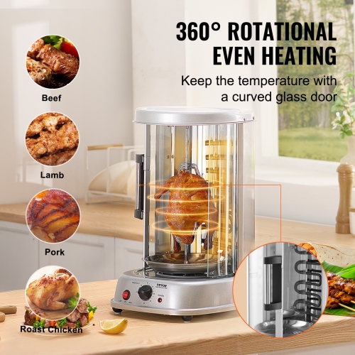 VEVOR Shawarma Grill Machine, Vertical Chicken Shawarma Cooker Machine Countertop, Electric Stainless Steel Broiler Gyro Rotisserie Oven Doner Kebab