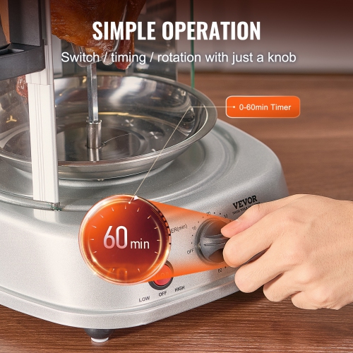 VEVOR Shawarma Grill Machine, Vertical Chicken Shawarma Cooker Machine Countertop, Electric Stainless Steel Broiler Gyro Rotisserie Oven Doner Kebab