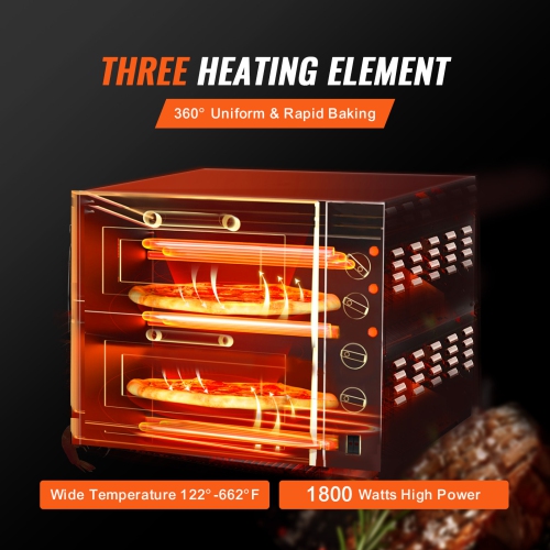 VEVOR 14" Commercial Pizza Oven Countertop, Double Deck Layer, Stainless Steel Electric Pizza Oven with Stone and Handle, Multipurpose Indoor Pizza