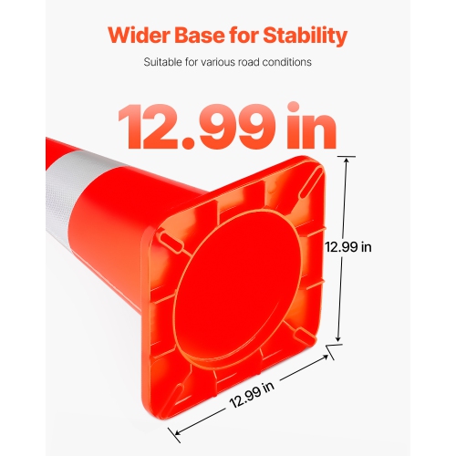VEVOR 12 x 28" Safety Cones, Traffic Cones, PVC Orange Construction Cones, 2 Reflective Collars Traffic Cones with Weighted Base and Hand-Held Ring