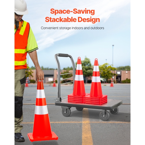 VEVOR 12 x 28" Safety Cones, Traffic Cones, PVC Orange Construction Cones, 2 Reflective Collars Traffic Cones with Weighted Base and Hand-Held Ring
